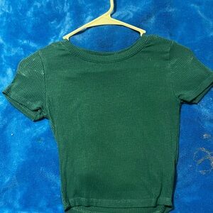 Green Ribbed Short Sleeve Top